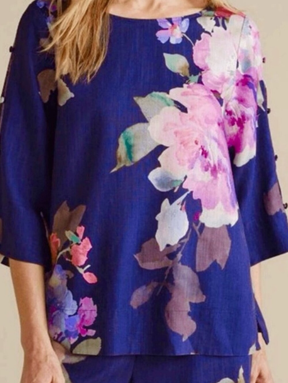 SOFT SURROUNDINGS LIZETTE Linen Floral Blouse